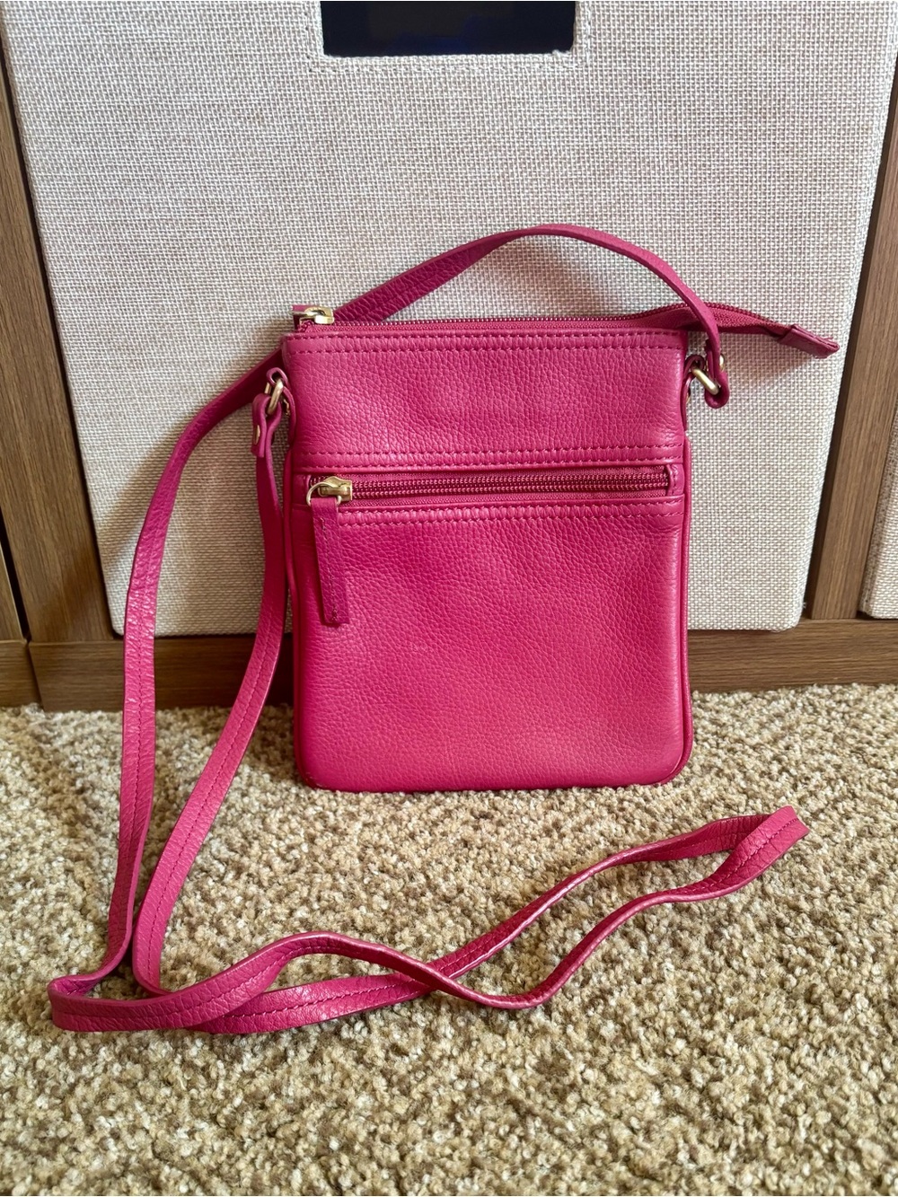 Retired Talbots Pink Pebbled Leather Crossbody Bag